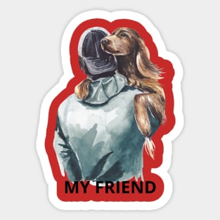 Man and faithful dog. Sticker